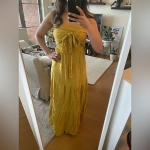 Shein yellow strapless front tie maxi dress